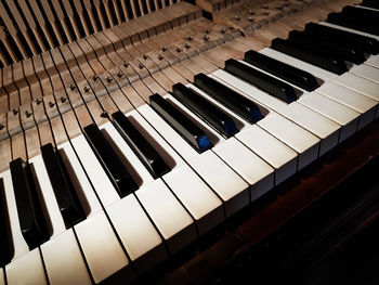 High angle view of piano keys