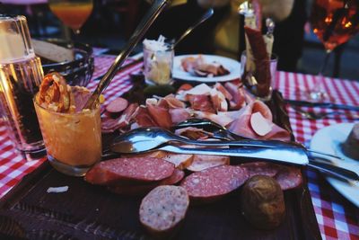 Close-up of food served on table in restaurant