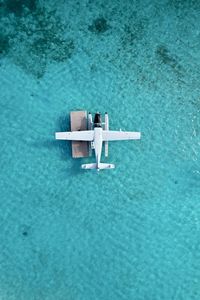 High angle view of equipment on blue sky