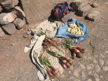 High angle view of sand on beach