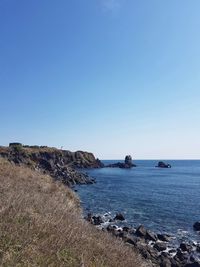 Scenic view of sea against clear sky