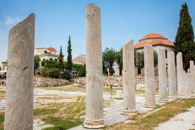 Ancient ruins at the roman agora located to the north of the acropolis in athens