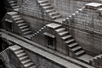 High angle view of staircase in old building