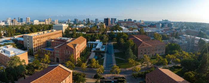 High angle view of buildings in city