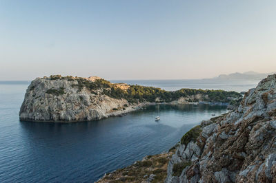 Scenic view of sea against clear sky