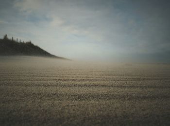 Scenic view of beach against cloudy sky