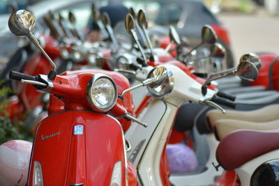 Close-up of red motorcycle