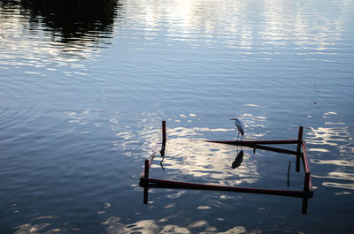 High angle view of nautical vessel in lake