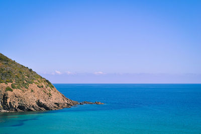 Scenic view of sea against clear blue sky