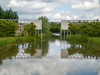 Reflection of trees in lake against sky