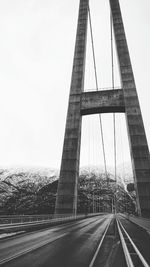 Low angle view of suspension bridge against sky