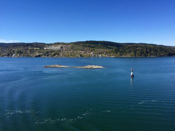 Scenic view of sea against clear blue sky