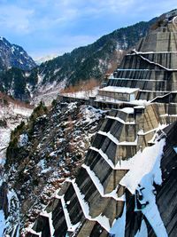 Aerial view of buildings in city during winter