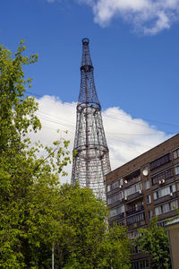 Low angle view of building against cloudy sky