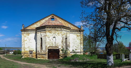 Abandoned catholic church of the holy trinity in lymanske village, odessa region, ukraine