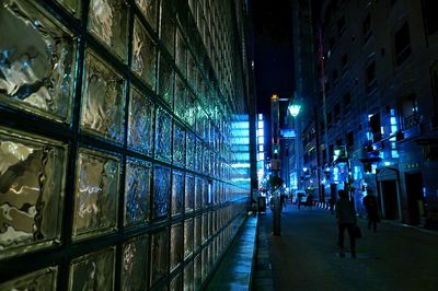 View of glass wall at night