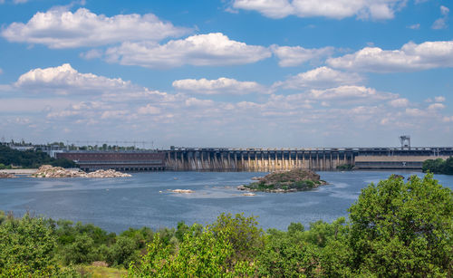 Dnieper hydroelectric power station from the khortytsya island in zaporozhye, ukraine