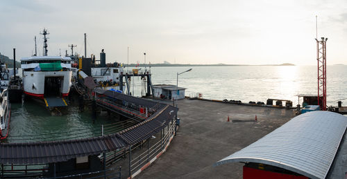Panoramic view of pier on sea against sky