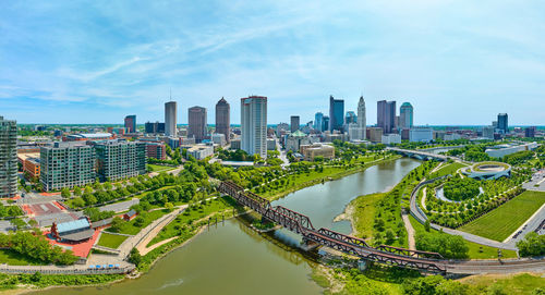 High angle view of cityscape against sky