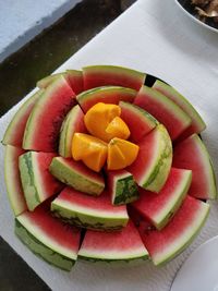 High angle view of fruits in plate