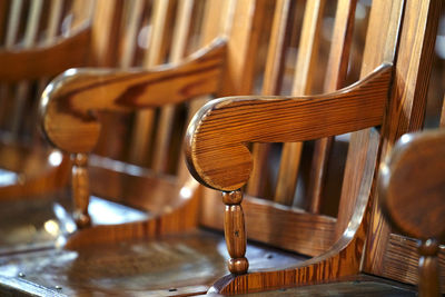 Close-up of empty seats on table