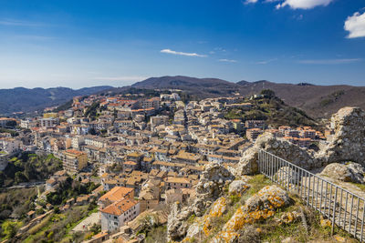 High angle view of townscape against sky