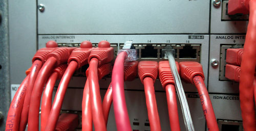 Close-up of red computer cables