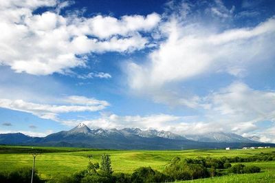 Scenic view of landscape against cloudy sky