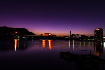 Scenic view of lake against sky at night