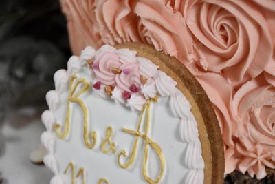 Close-up of rose on cake