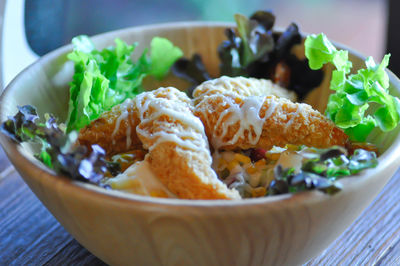 Close-up of meal served in bowl