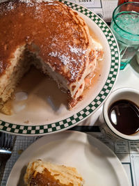 High angle view of cake in plate on table