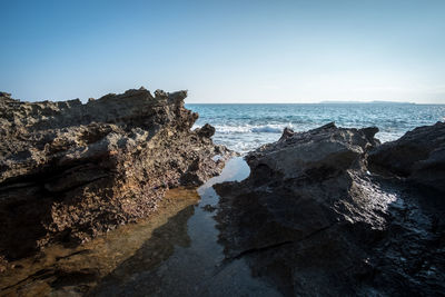 Scenic view of sea against clear sky