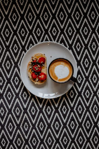 High angle view of breakfast served on table