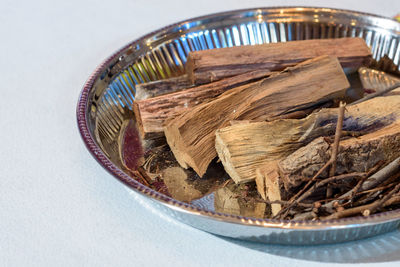 High angle view of food in plate on table