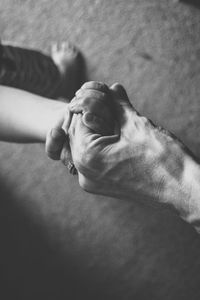 High angle view of people at home