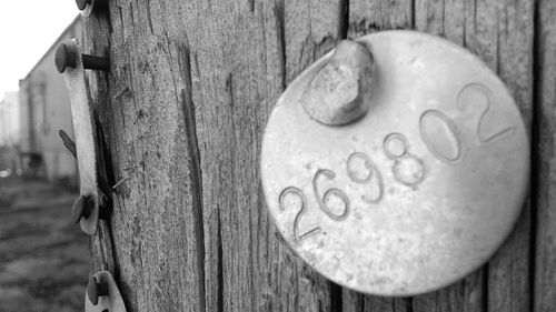 Close-up of text on fence