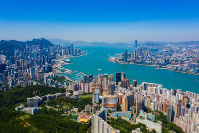 High angle view of buildings in city