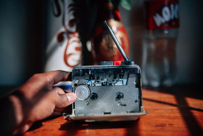 An old radio in a hand