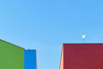 Low angle view of building against clear blue sky