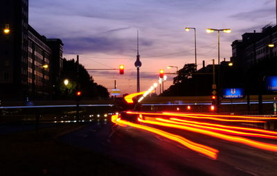 Light trails on city street at night