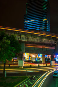 Light trails on road at night