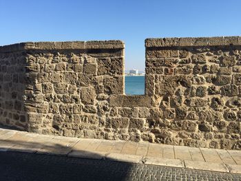 Close-up of wall against clear sky