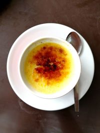 High angle view of soup in bowl on table