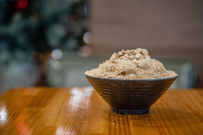 Close-up of ice cream in bowl on table