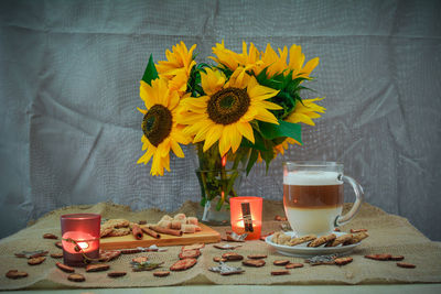 Close-up of tea cup on table