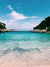 Scenic view of sea against blue sky