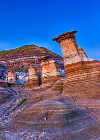 Low angle view of rock formation against blue sky