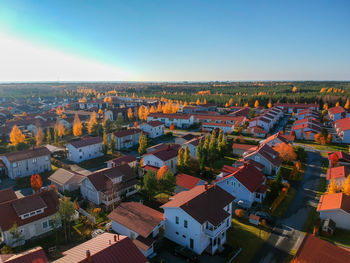 High angle view of townscape against sky