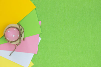 High angle view of colorful papers on table